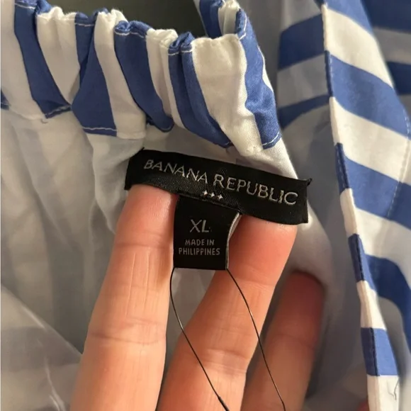 Banana Republic Factory Off-Shoulder Blue Striped Midi Dress - Picture 7 of 8